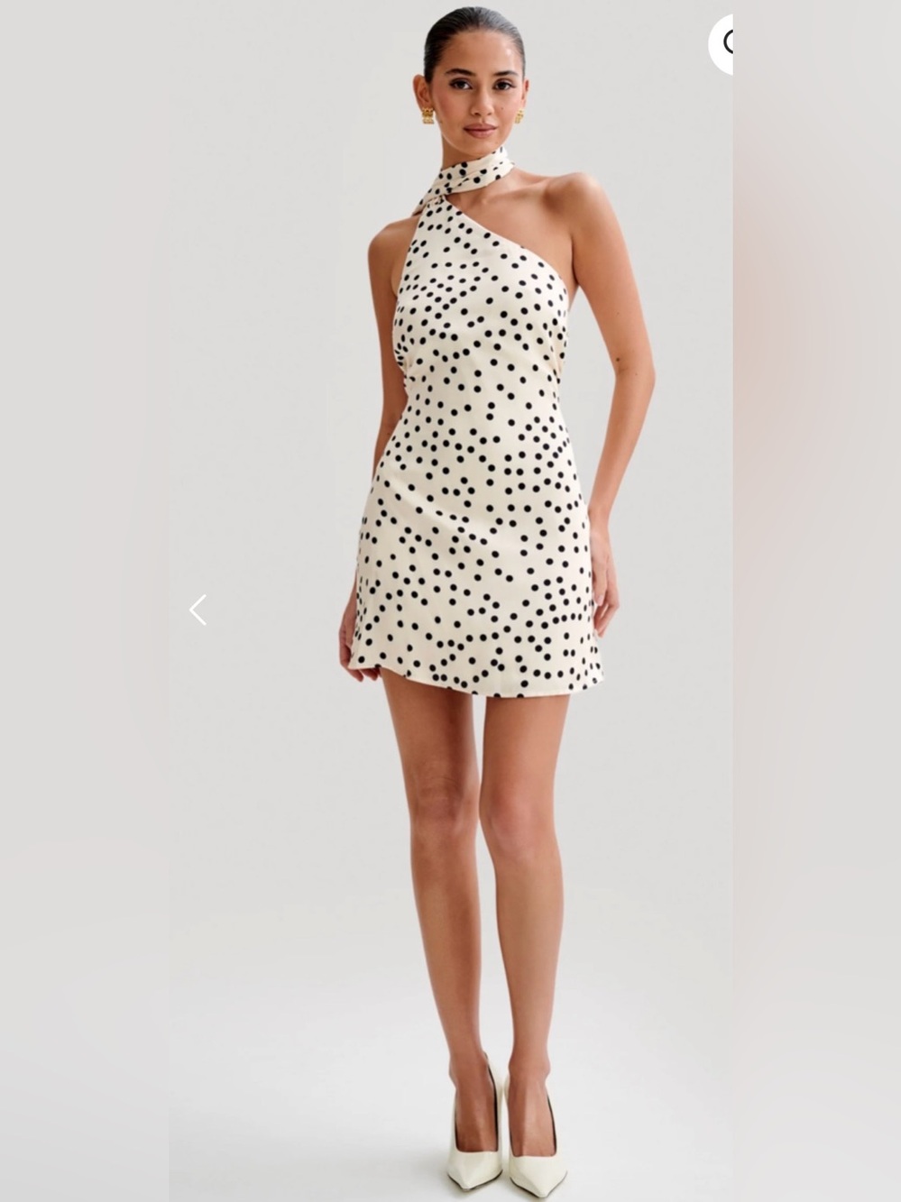 Meshki Joan Satin Asymmetrical Mini Dress Polka Dot SZ XXL Like New Cream Black